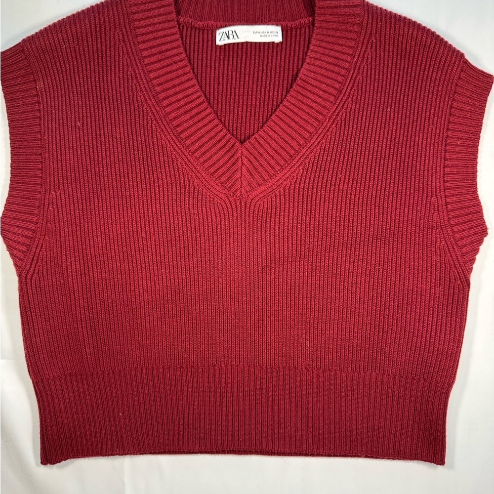 Zara Women's V-Neck Red Sweater Vest